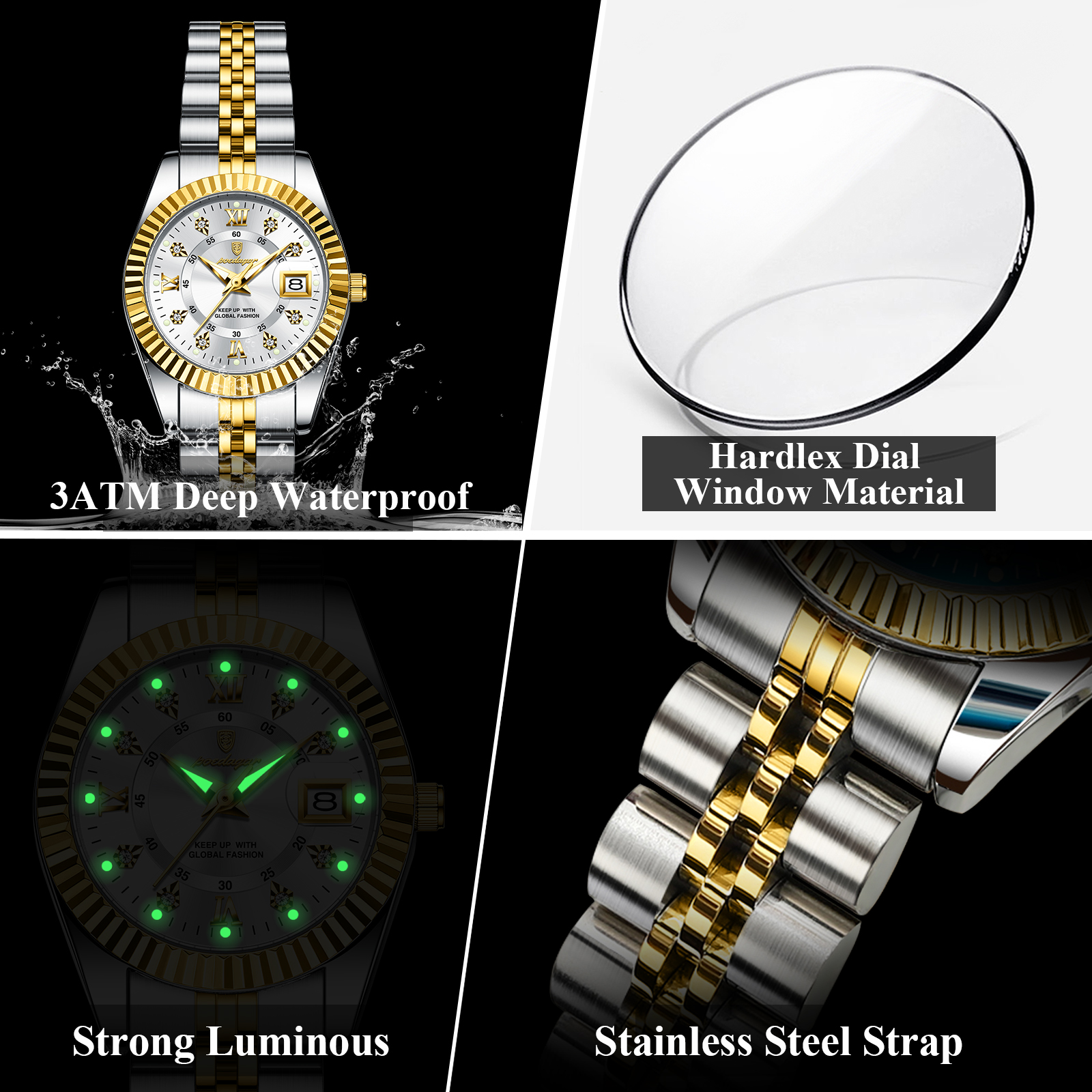 POEDAGAR-Montre de Luxe Élégante pour Femme, en Acier Inoxydable, Étanche, à Quartz, pour Fille AI0001 – Image 4