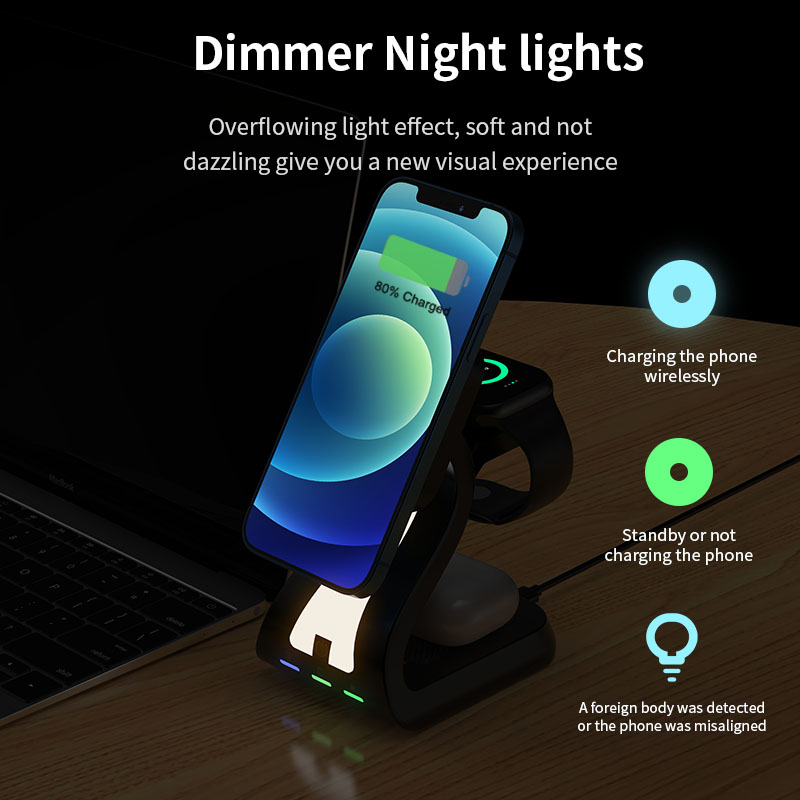 15W Wireless Charging Dock Station 3 in 1 Chargers Stand for iPhone 13 12 Pro Max Mini Apple Watch 7 6 SE 5 4 3 Airpods 2 3 Pro AI0001 – Image 3
