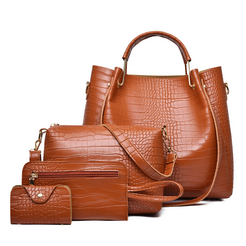 Sac à main en cuir vintage de grande capacité pour femme, sac à main incliné, mode initiée, ensemble de 4 pièces AI0001 – Image 7