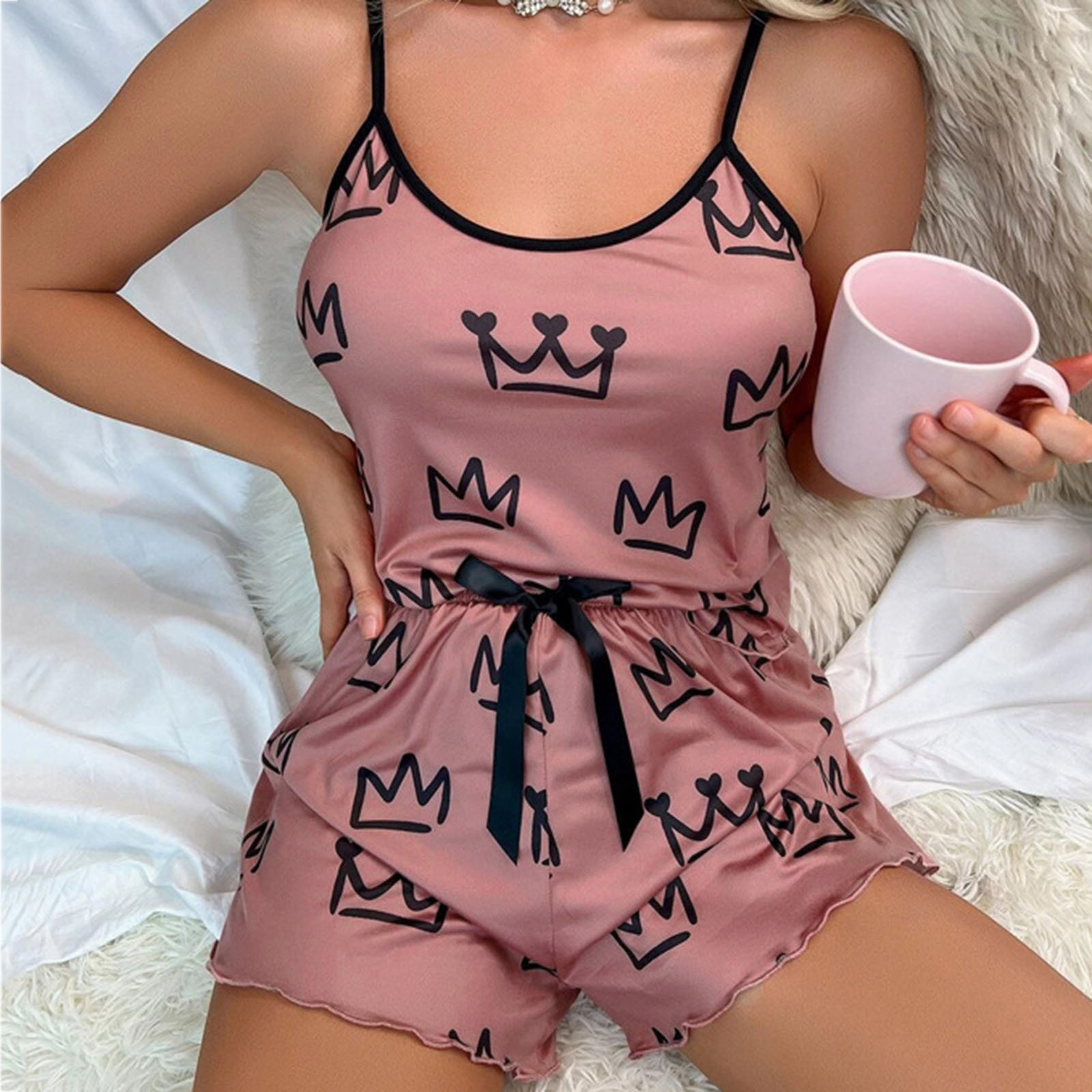Ensemble de pyjama sexy sans couture pour femme, haut et short trempés de bretelles, chemise de nuit sexy, chemise de nuit monochrome, vêtements d'intérieur, chemise de nuit d'été, grande taille AI0001 – Image 5