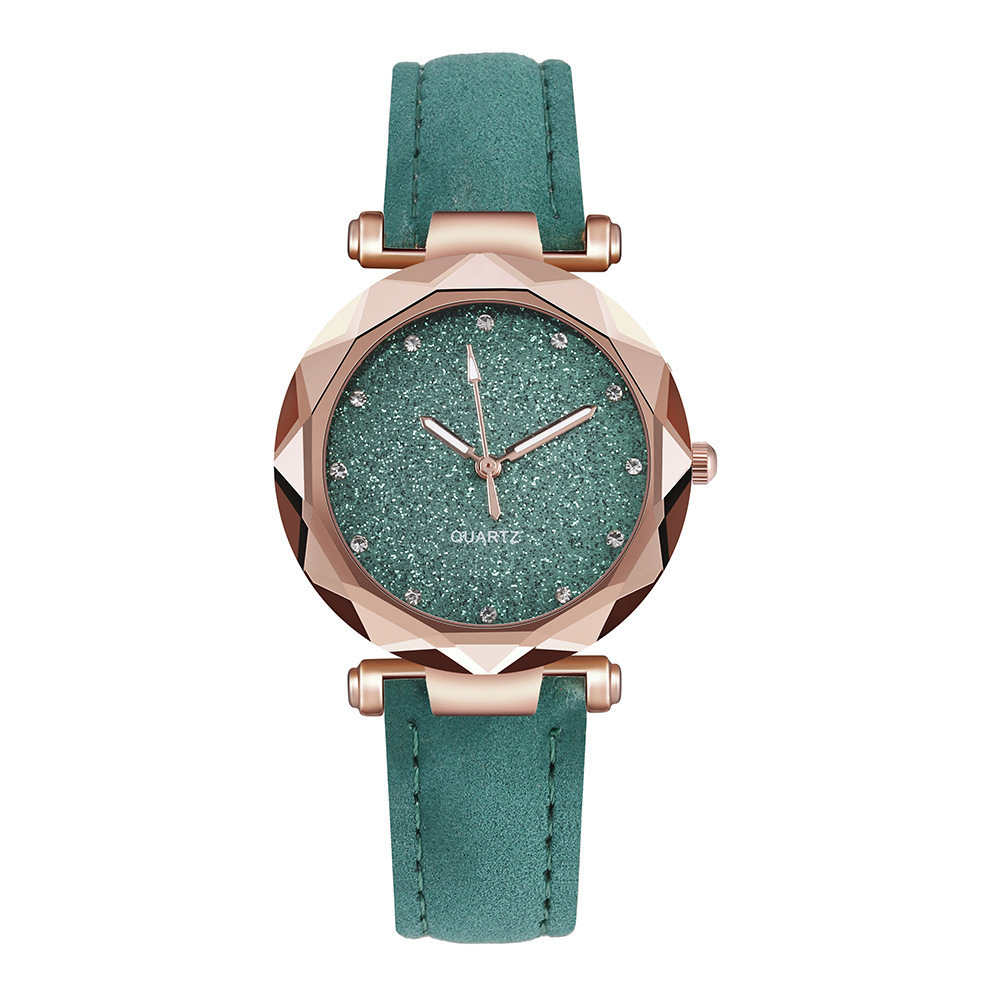 Montre de costume deux pièces avec bracelet en cuir pour dames, poudre d'argent, surface en pierre de kirchen, tendance loisirs AI0001 – Image 2