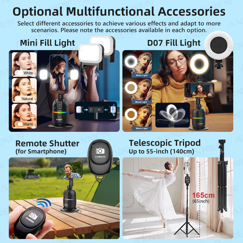 Gimbal de Bureau à Suivi Automatique du Visage pour Smartphone - Support Rotatif avec Télécommande Sans Fil et Trépied en Option AI0001 – Image 2
