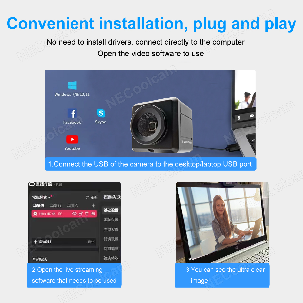 Webcam industrielle 4K, 8MP, autofocus, USB, mini caméra, capteur IMX179, OTG, UVC, Plug and Play, pour réunion, numérisation de documents AI0001 – Image 2