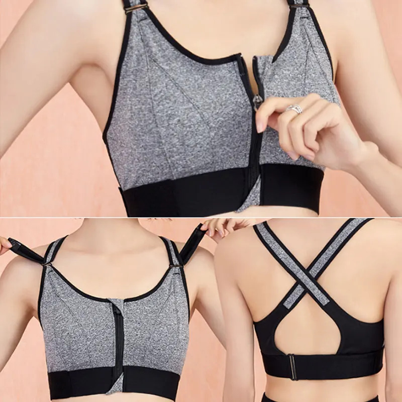 Soutien-gorge de sport froncé sans anneau en acier pour femme, ceinture réglable, fermeture à glissière avant, yoga, course à pied, sous-vêtement antichoc, grande taille AI0001 – Image 5