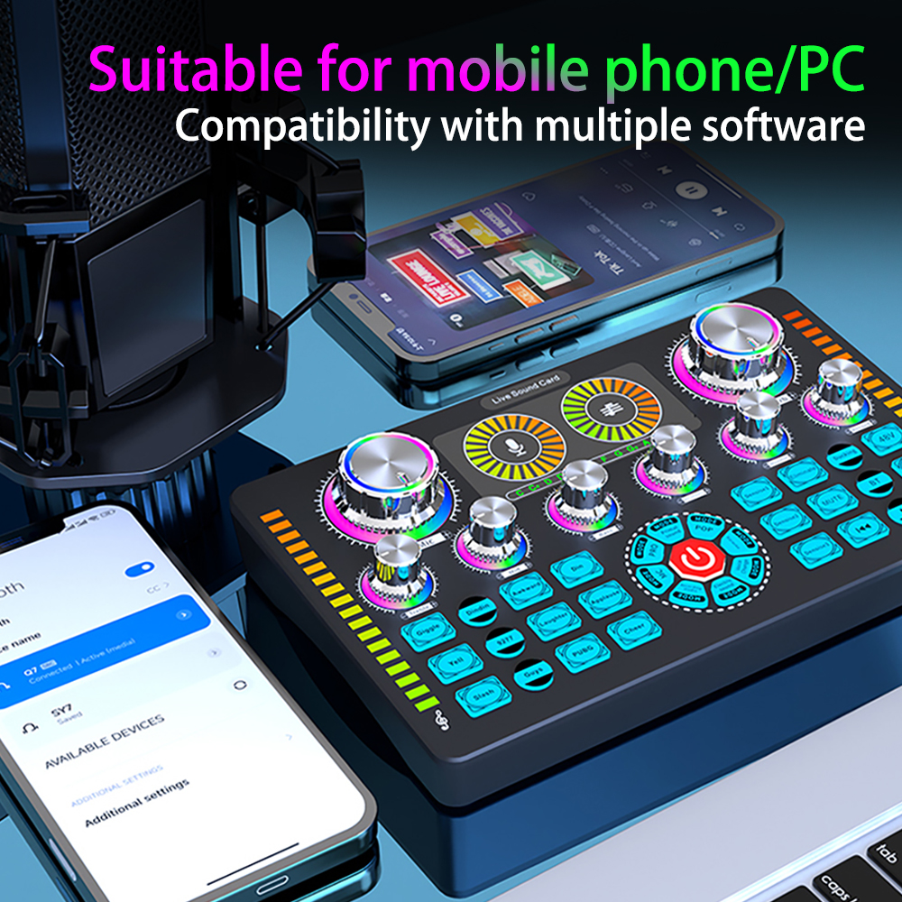 Q7 Dernière Professionnel Portable Bluetooth Carte Son Pour Le Karaoké Podcast Home Studio Enregistrement Diffusion Microphone Mélangeur AI0001 – Image 3
