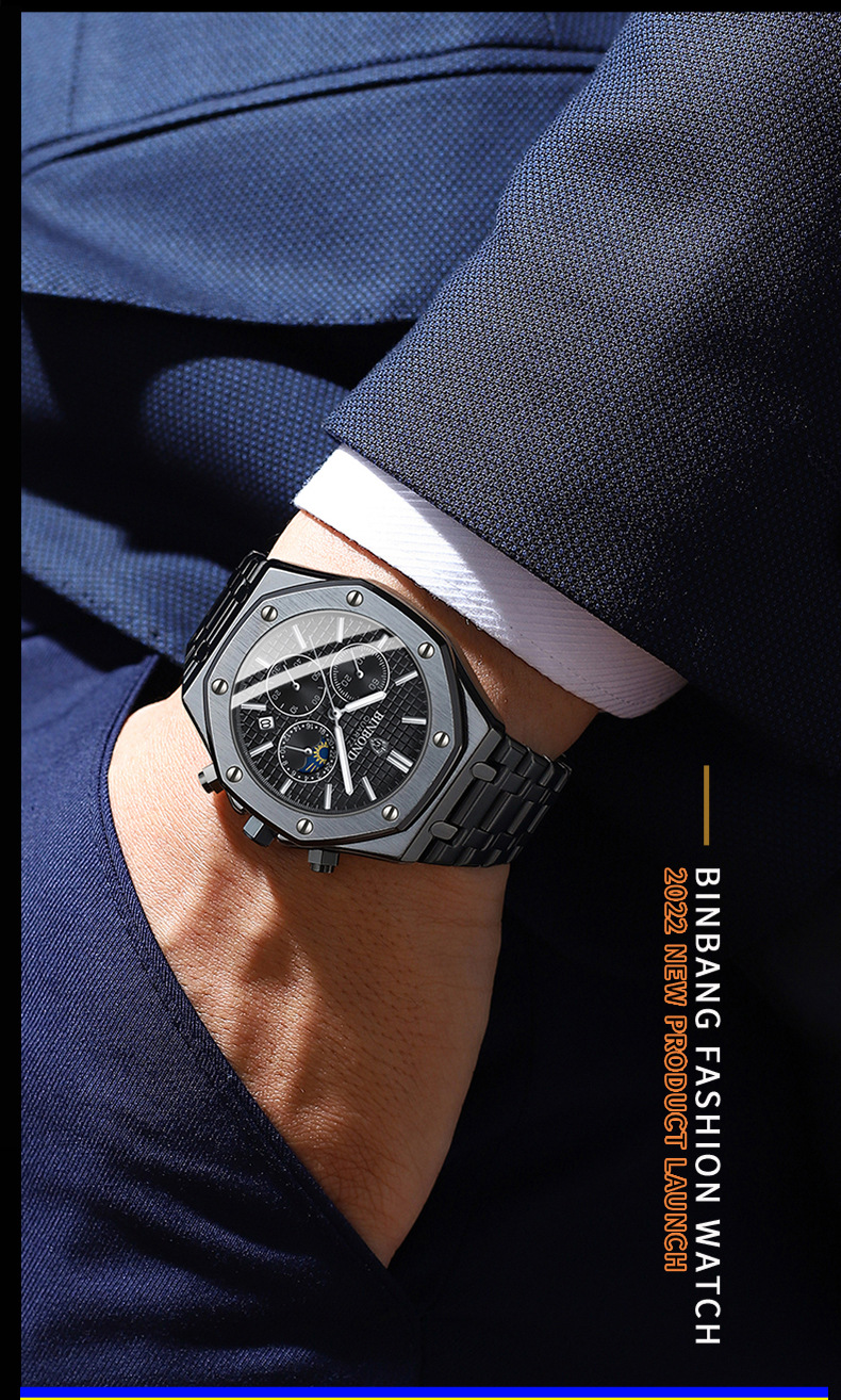 BINBOND-Montre à quartz étanche en acier inoxydable pour homme, montre-bracelet de luxe, marque Top Box, horloge décontractée, B0161, 2024 AI0001 – Image 5