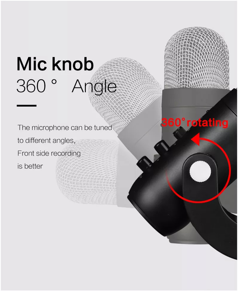 Microphone à condensateur USB professionnel, microphone statique, chant, jeu, diffusion en direct, PC, ordinateur portable, argent, noir, MU-900 AI0001 – Image 4