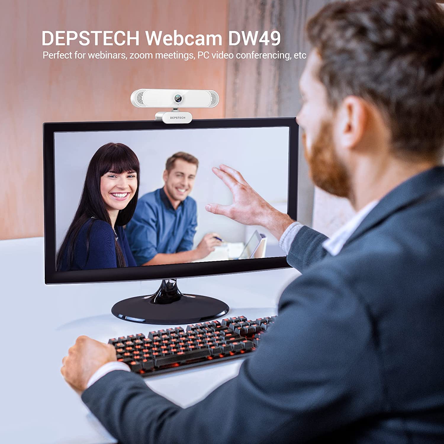 DEPSTacétone-Webcam DW49 4K pour PC, avec Microphone Antibruit, Couvercle de Confidentialité, Trépied, USB, pour Ordinateur de Bureau AI0001 – Image 4