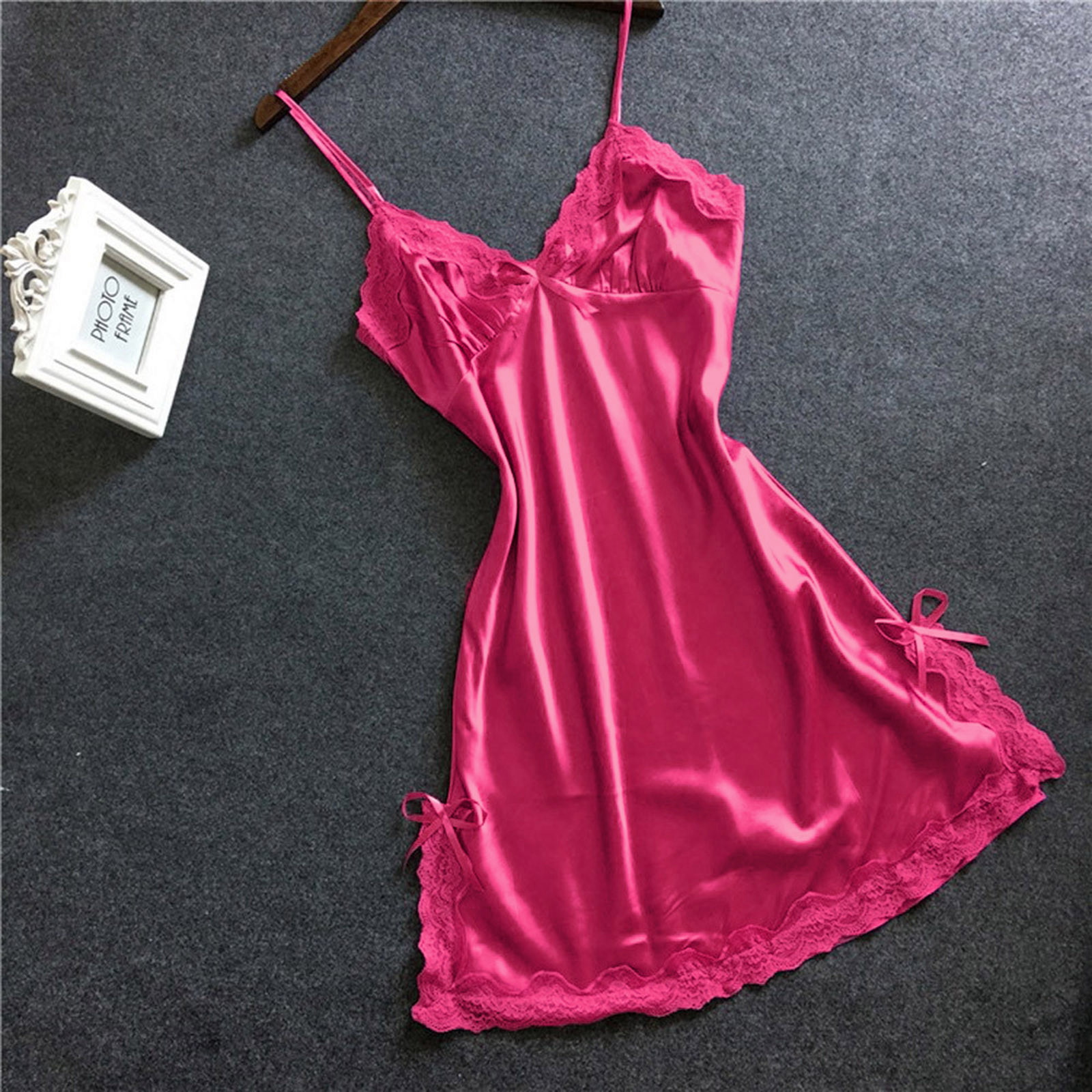 Chemise de nuit en dentelle patchwork avec nœud, chemise de nuit en tulle creux, chemise de nuit licou, pyjama confortable, document solide, mode sexy AI0001 – Image 4