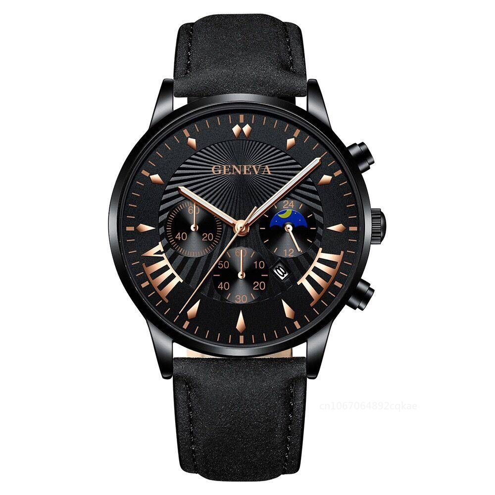 Ensemble de montres de sport à quartz pour hommes, bracelet en cuir, horloge à calendrier, luxe, décontracté, affaires, mode, 2 pièces AI0001 – Image 2