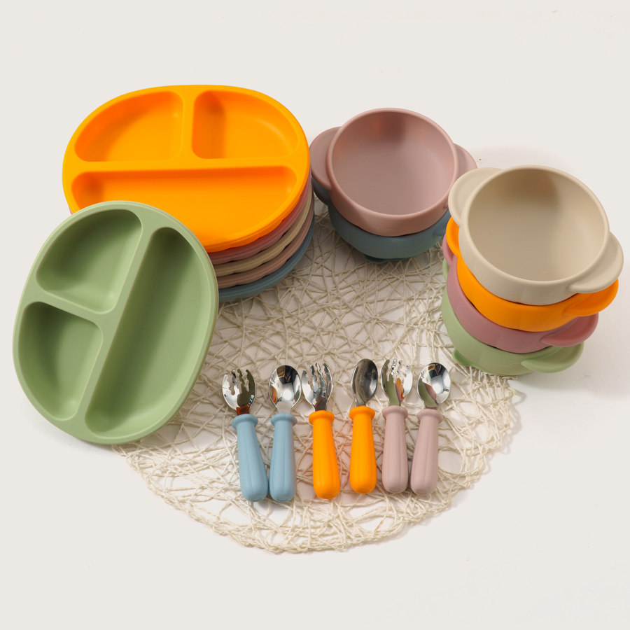 Filles à ventouse antidérapant en silicone pour bébé, ensemble d'alimentation pour enfant, cuillère d'entraînement, bavoir imperméable, ensemble de tasses, plats de dessin animé, assiette pour nouveau-né, trucs AI0001 – Image 2