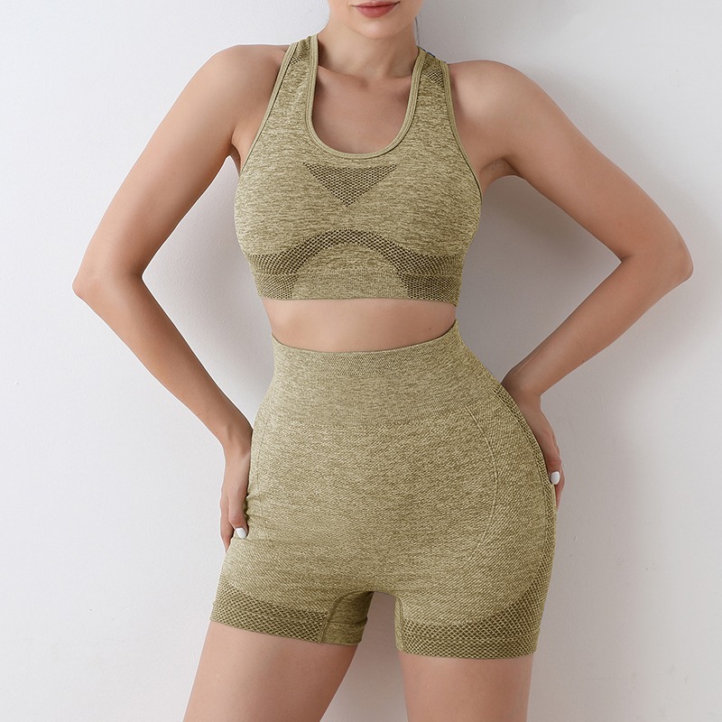 Ensemble de yoga sans couture pour femmes, shorts de gym, soutiens-gorge de sport, brassière d'entraînement, vêtements de yoga, leggings de fitness AI0001 – Image 4