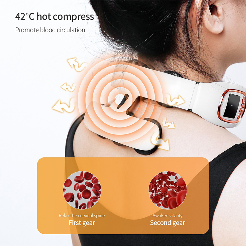 TENS-Ohio eur électrique intelligent à impulsions pour le cou et le dos, sans fil, chaleur, vertèbre cervicale, relaxation, pétrissage, machine de massage, 6 têtes AI0001 – Image 6