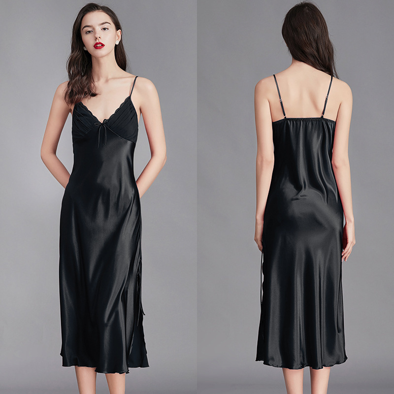 Robe de nuit longue sans manches pour femmes, Chemise en Satin de soie, Lingerie, Slip, Sexy, vêtements de nuit pour dames AI0001 – Image 5
