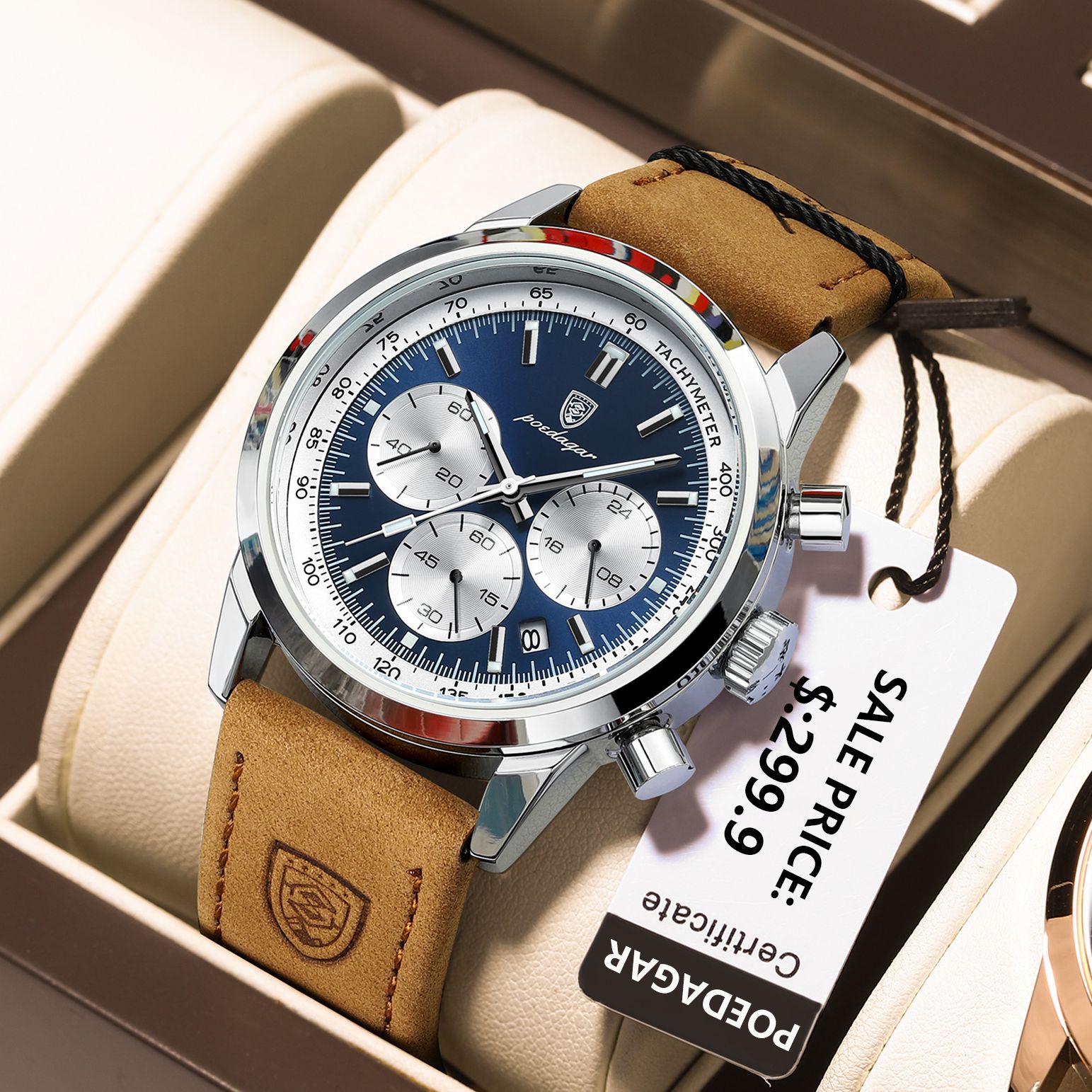 POEDAGAR-Montre-bracelet en cuir à quartz étanche pour homme, chronographe Shoous Date, montres pour homme, marque supérieure, luxe AI0001