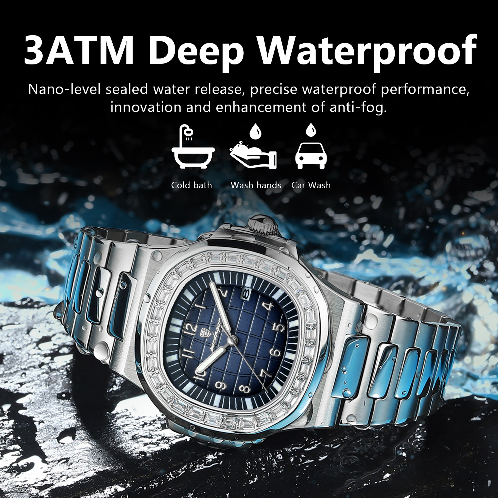 POEDAGAR-Montre-bracelet carrée de luxe pour homme, montre étanche Shoous, montres à quartz en acier inoxydable, horloge décontractée pour homme, date AI0001 – Image 5