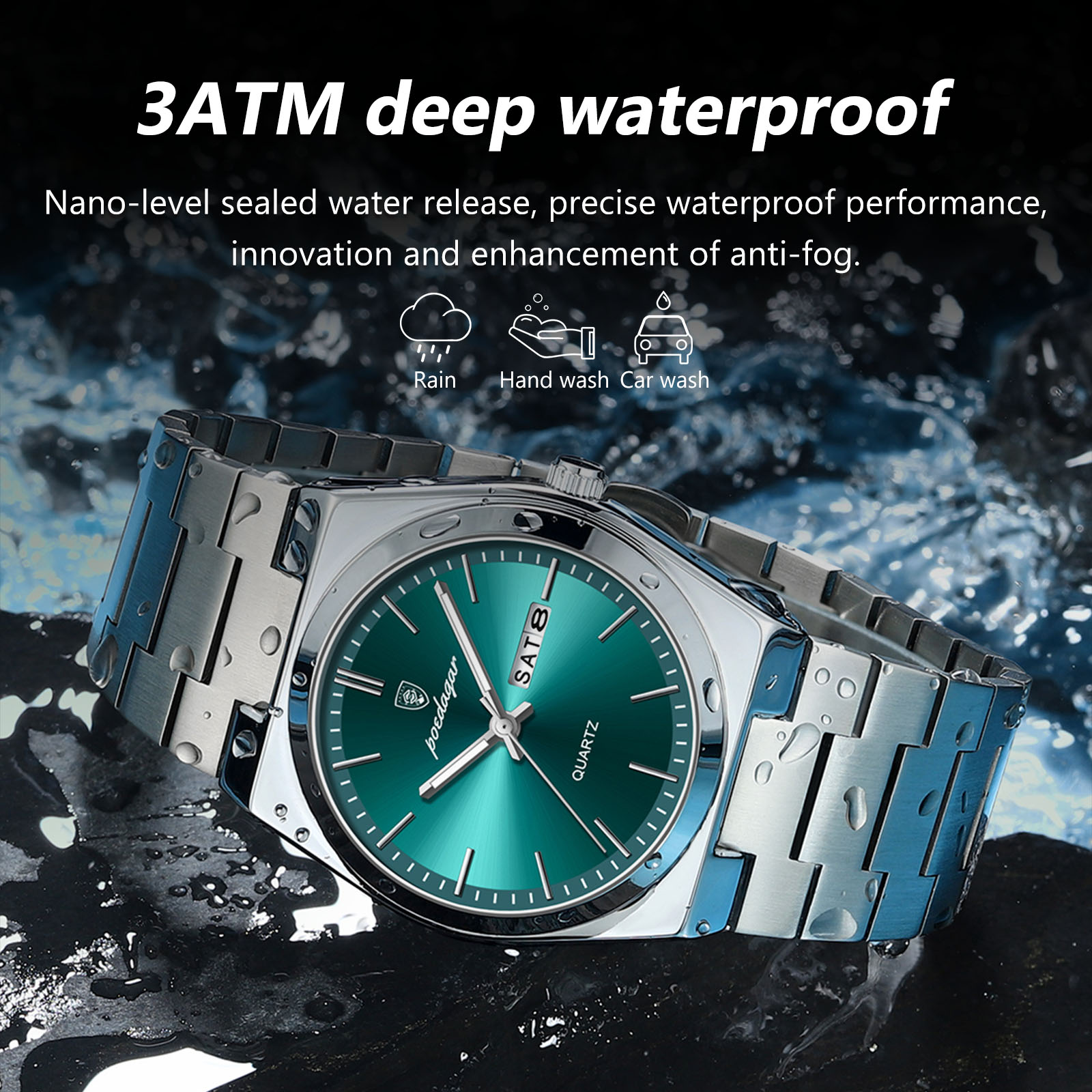 POEDAGAR-Montre-Bracelet à Quartz de Luxe pour Homme, en Acier Inoxydable, Étanche, avec Boîte AI0001 – Image 5