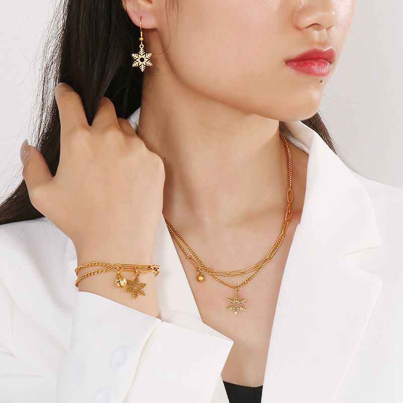Ensemble de bijoux en acier inoxydable pour femme, double style, bracelet, collier, breloques cloche et flocon de neige, dessin animé, personnalité, Noël AI0001 – Image 5