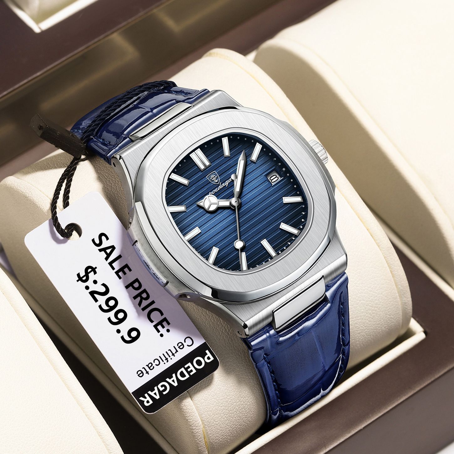 POEDAGAR-Montre-Bracelet de Luxe en Cuir pour Homme, Étanche, Shoous Date, dehors, Carré, Décontracté, Quartz, Horloges Masculines AI0001 – Image 7