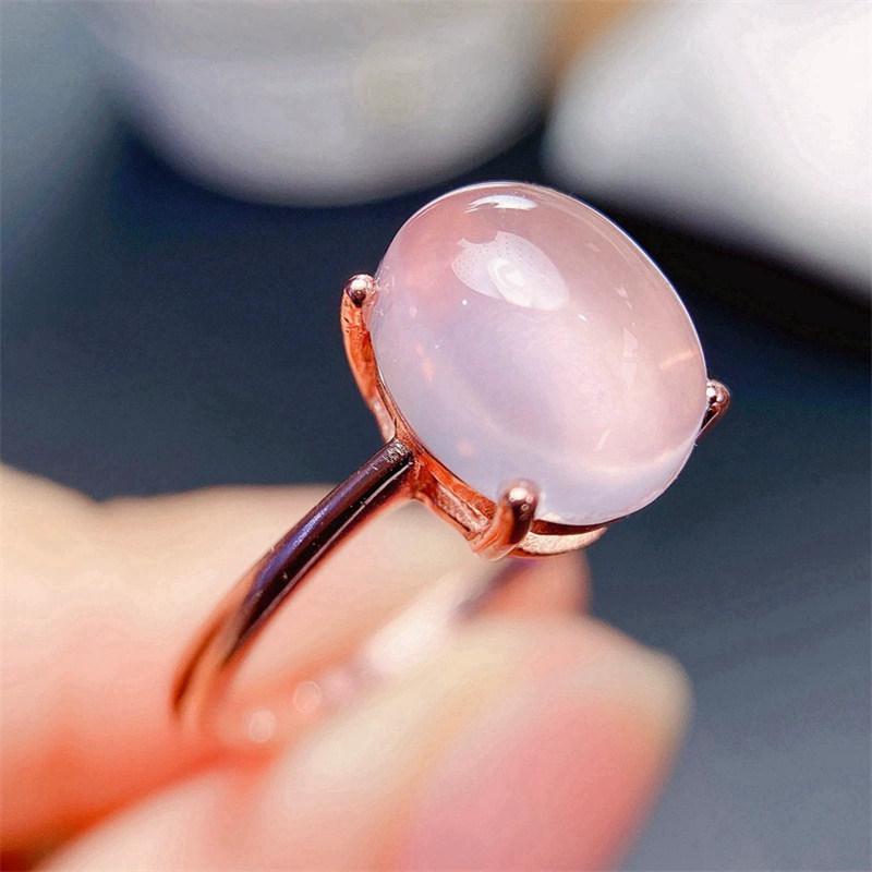 Bague en Quartz Rose Naturel Plaqué Or 18K, Bijoux en Argent 925, Pierre Précieuse, 3ct, 03/Wear, 8mm x 10mm AI0001
