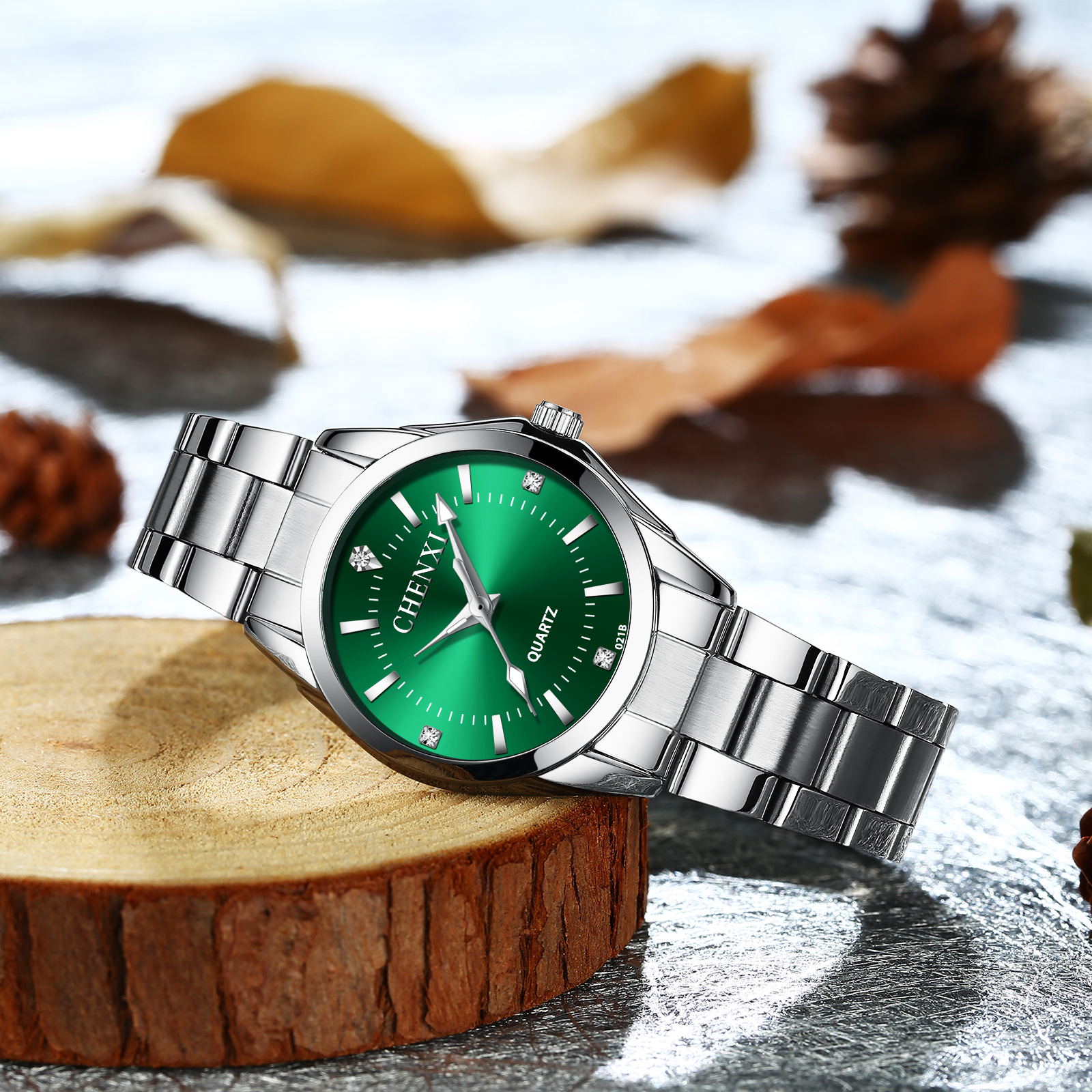 CHENXI-Montre-bracelet à quartz en acier inoxydable pour femme, horloge argentée, montre étanche pour femme, mode AI0001 – Image 3