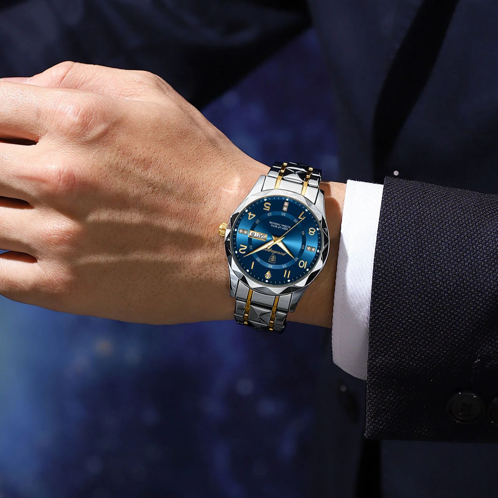 POEDAGAR-Montre-Bracelet de Luxe en Acier Inoxydable pour Homme, Étanche, Date Semaine, dehors, Quartz, avec Boîte AI0001 – Image 2