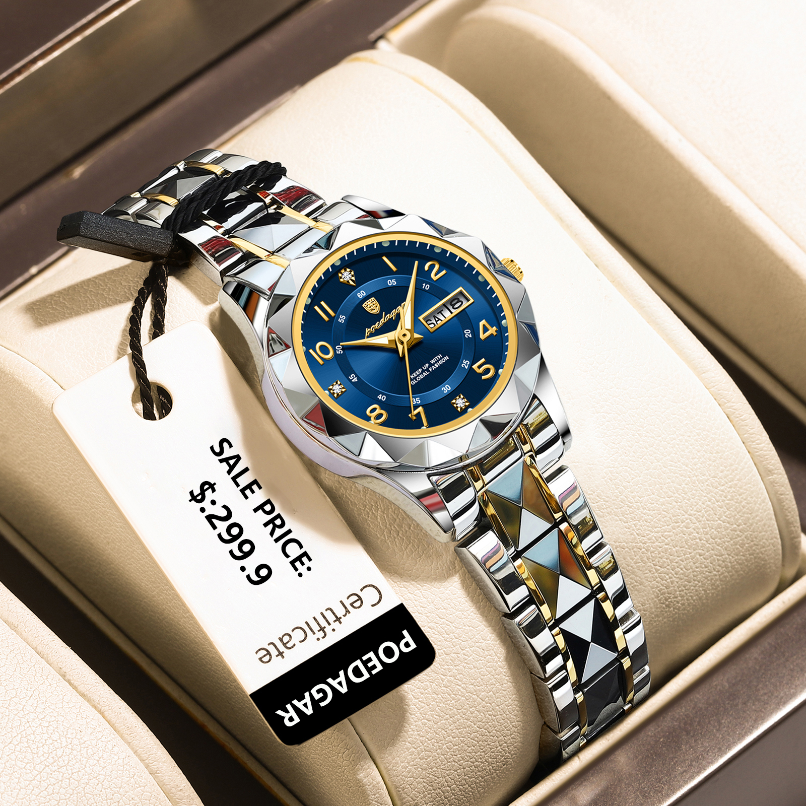 POEDAGAR-Montre habillée en acier inoxydable à quartz pour femme, montres de luxe pour femme, étanche, Shoous, date, semaine AI0001