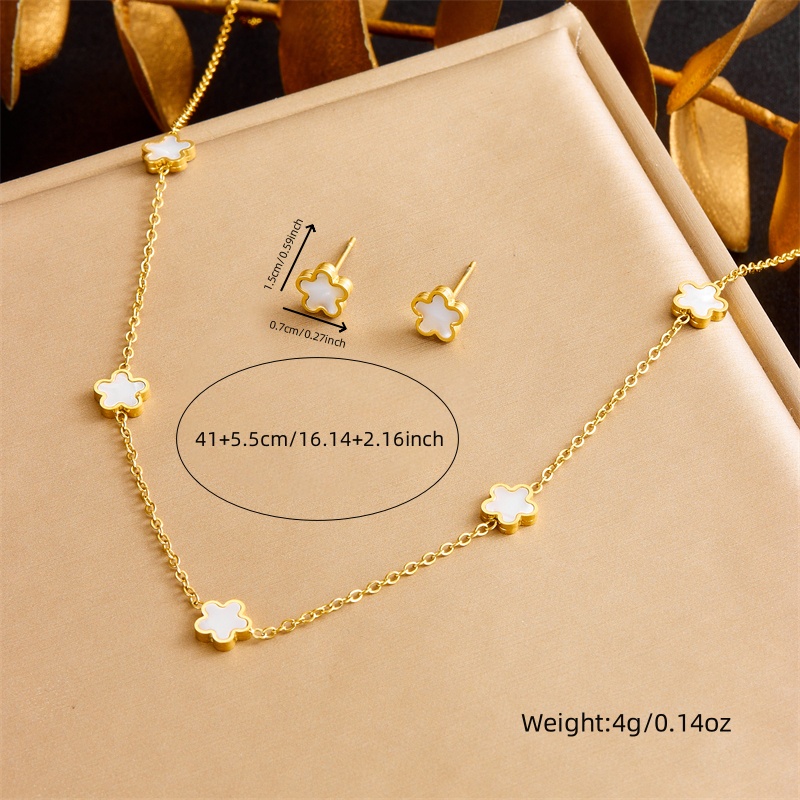 DIEYURO SION L-Ensemble de bijoux en acier inoxydable pour femme, coquille de mer blanche, cinq fleurs de cuir chevelu imbibées, bracelet tendance, nouveau, 2024 AI0001 – Image 6