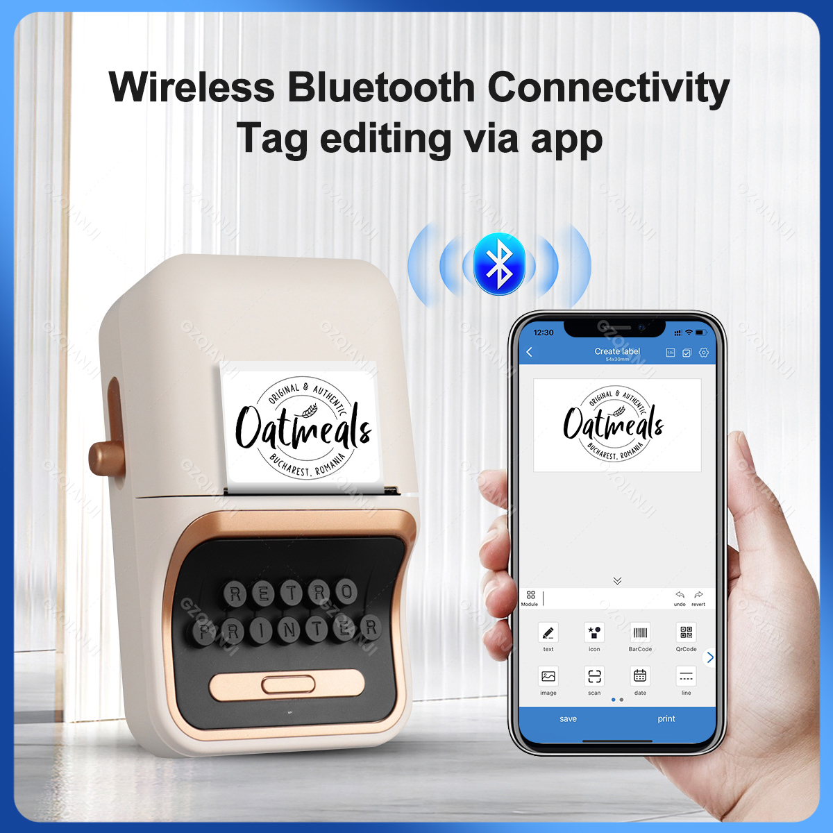 Mini imprimante de papier thermique Bluetooth intelligent, étiqueteuse, autocollant, note, impression d'étiquettes comme B21, 30-58mm AI0001 – Image 7