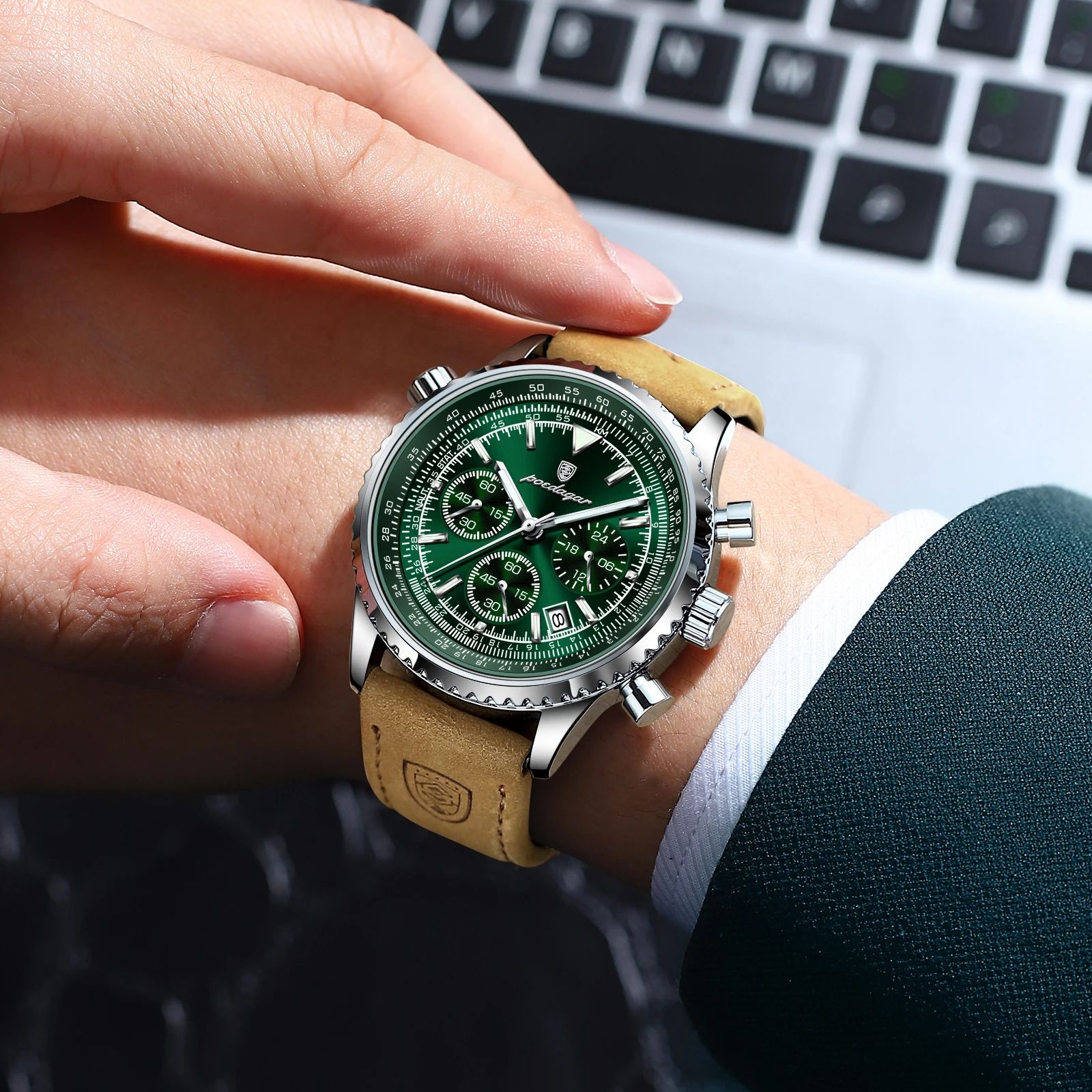 POEDAGAR-Montre à quartz de luxe pour homme, étanche, date Shoous, chronographe, montre-bracelet en cuir, sport militaire, montres pour homme AI0001 – Image 2
