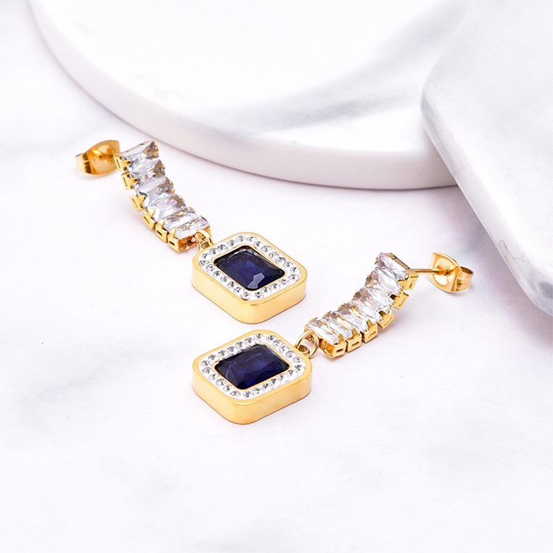 BCEFACL-Ensemble de bijoux imperméables SION L pour femme, acier inoxydable, bleu, pendentif en cristal, collier et boucles d'oreilles, cadeau pour fille, nouvelle tendance AI0001 – Image 2