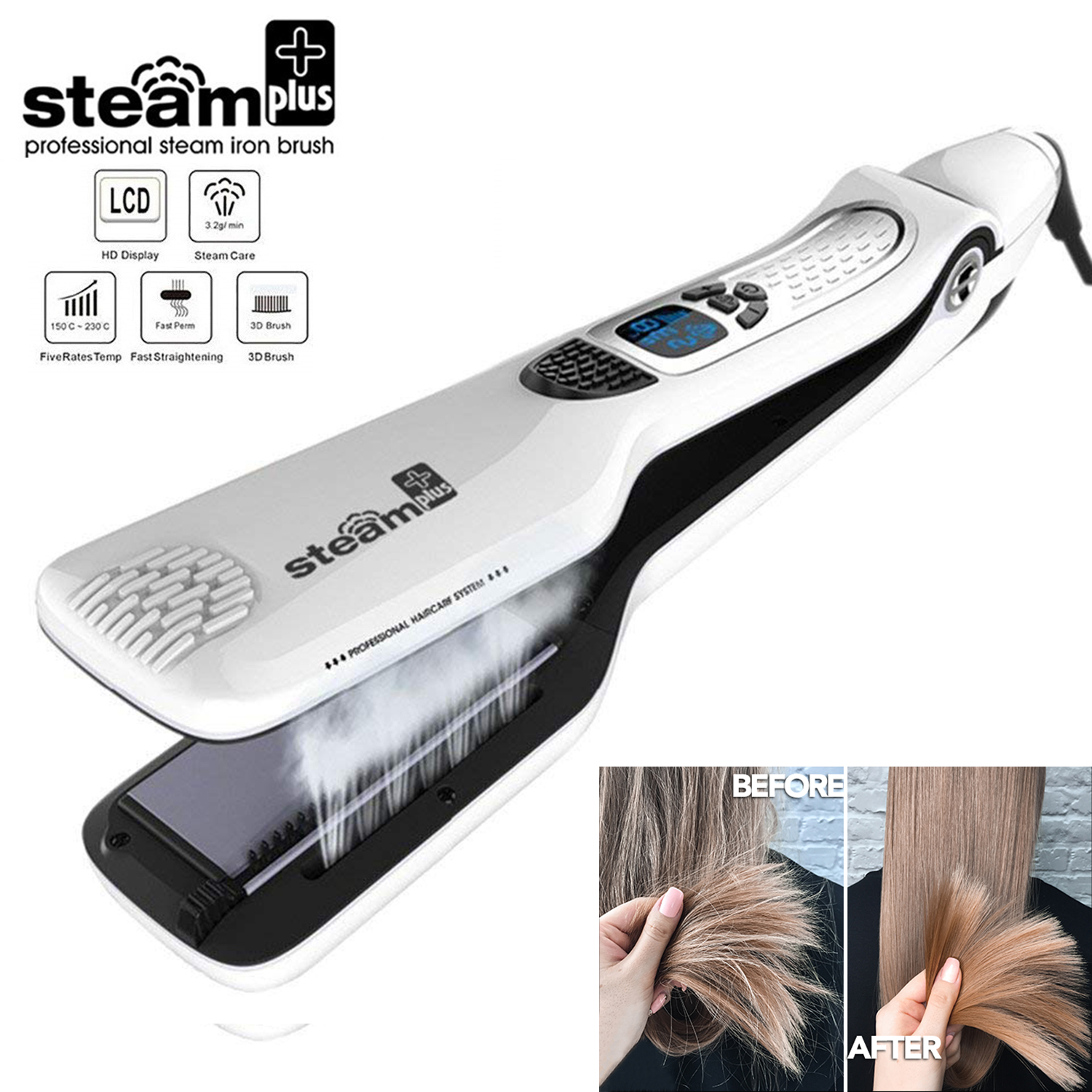 Fer à lisser professionnel chauffant pour cheveux, peigne chauffant, fer à friser en titane, vapeur, plat, plaques larges, outils pour touristes, tension AI0001