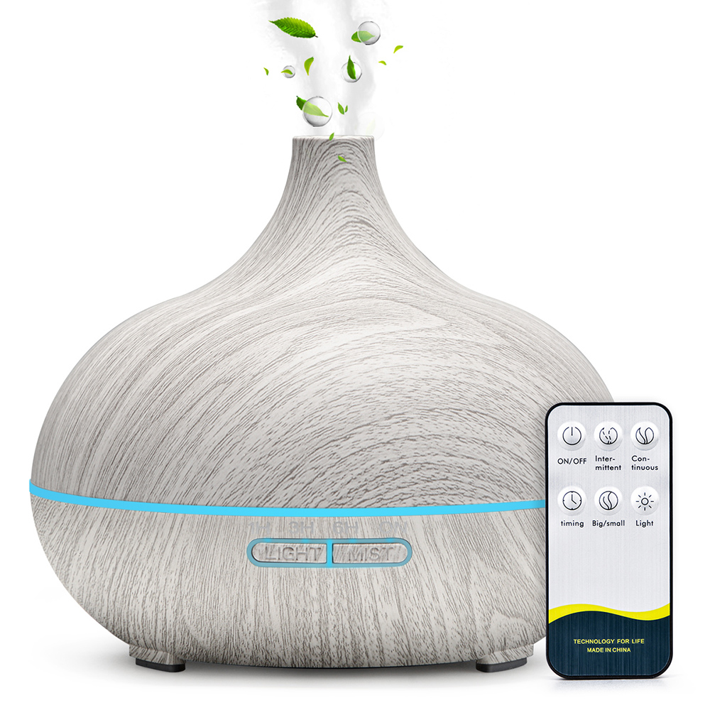 Diffuseur d'huiles essentielles d'aromathérapie, humidificateur d'air à ultrasons, télécommande Wood Mars, frais avec 7 lumières LED pour documents, 500ml AI0001