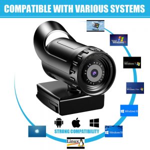 Webcam sans fil avec microphone autofocus, ordinateur, maison intelligente, noir, ABS, lecteur gratuit, grand angle 1080p, 1600x1200 AI0001