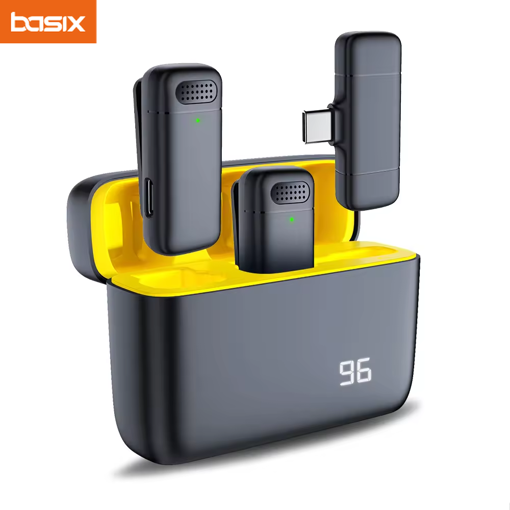 Basix-Mini microphone Lavalier sans fil portable, réduction du bruit, vidéo, microphone statique, iPhone, Android, boîtier de chargement AI0001 – Image 7