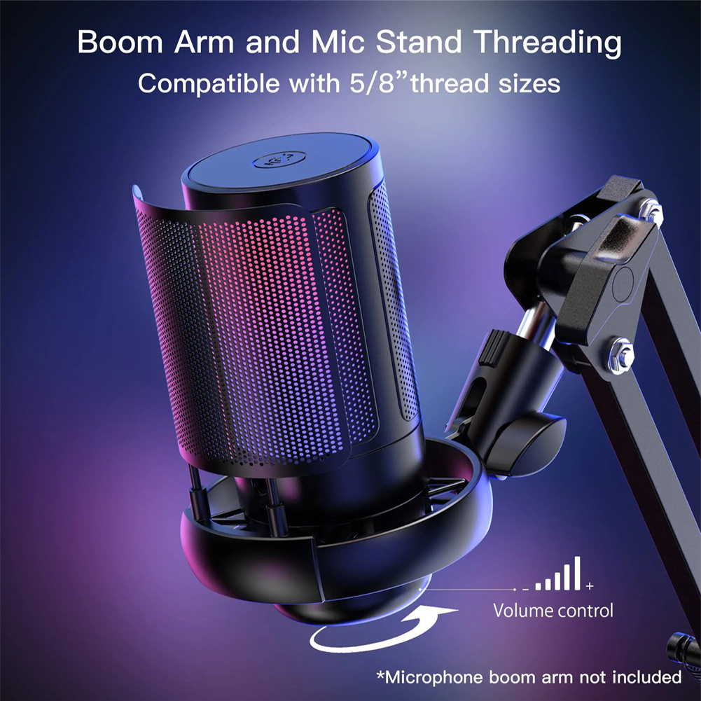 Microphone à condensateur USB RVB avec support HONStand en métal, micro de bureau pour Studio Static, Esports, appel de jeu AI0001