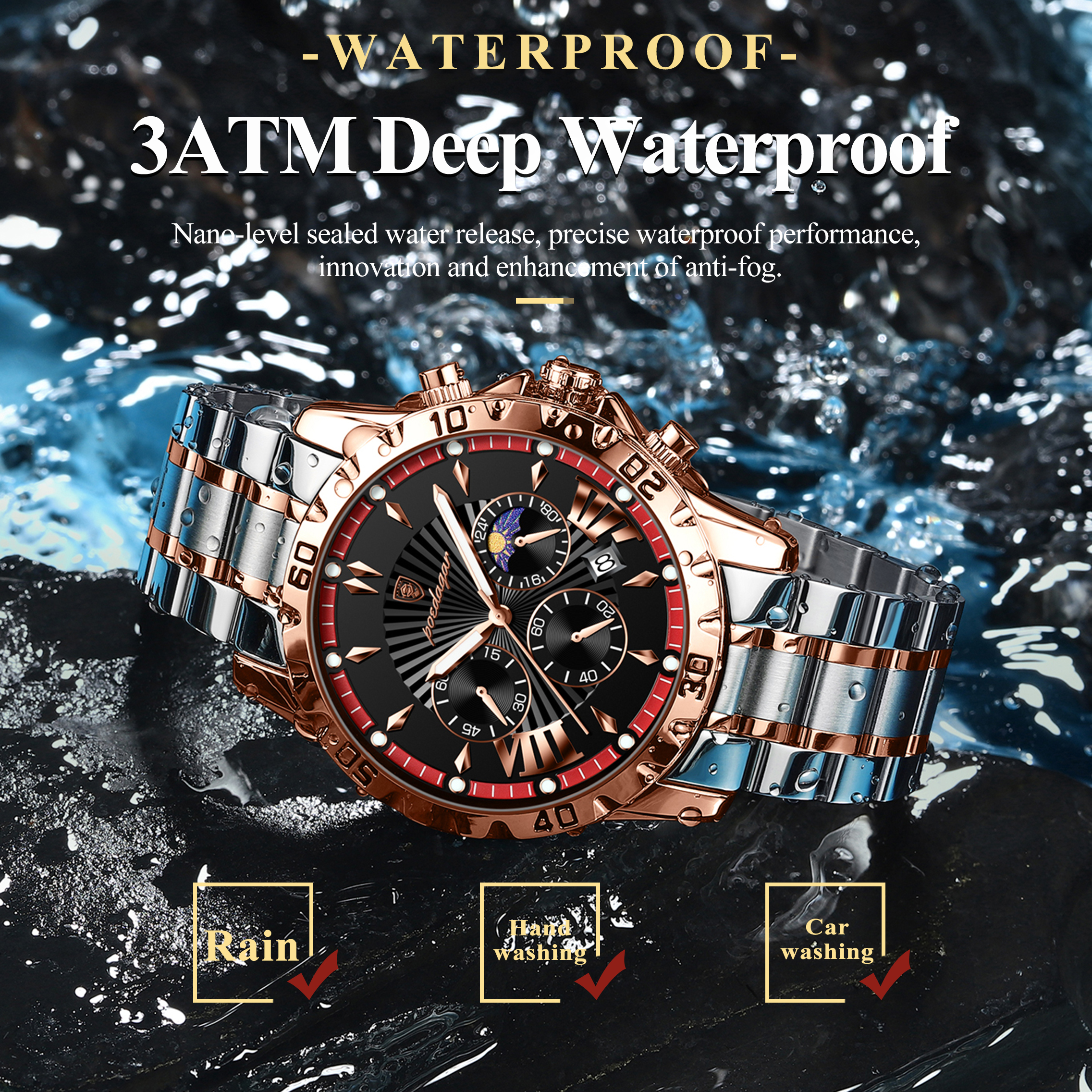 POEDAGAR-Montre de Luxe à Quartz en Acier Inoxydable pour Homme, Haute Qualité, Étanche, Shoous, Chronographe, Date AI0001 – Image 5