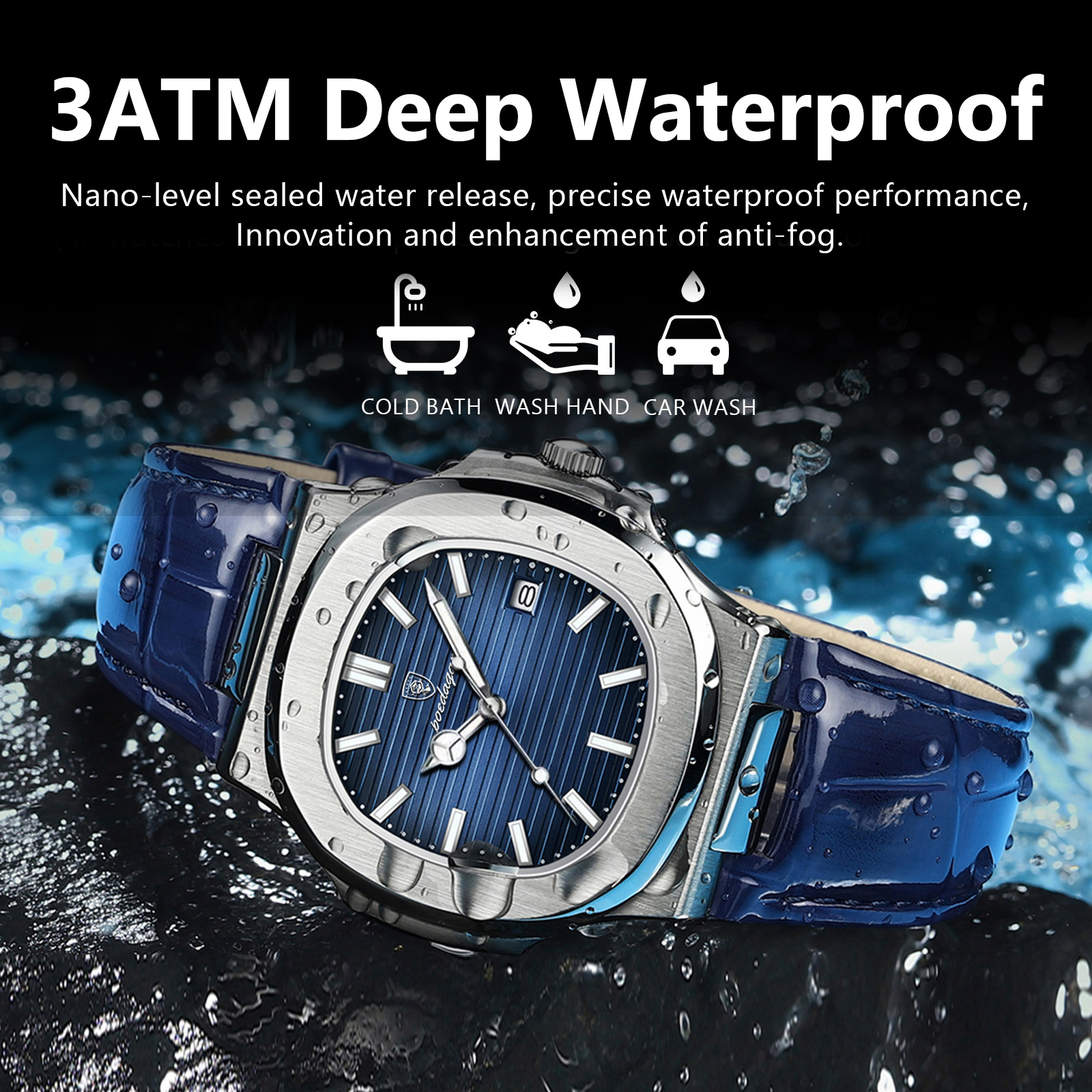 POEDAGAR-Montre-Bracelet de Luxe en Cuir pour Homme, Étanche, Shoous Date, dehors, Carré, Décontracté, Quartz, Horloges Masculines AI0001 – Image 6