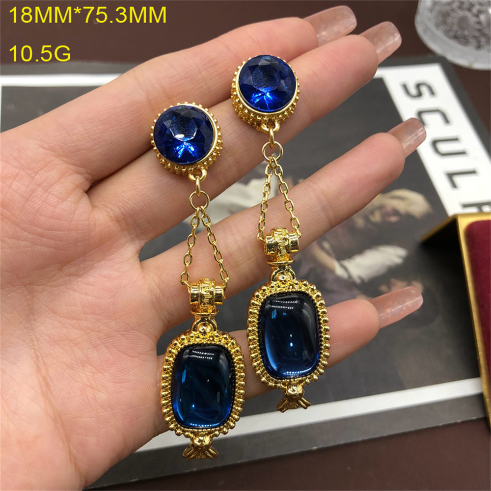 Ensemble de collier et boucles d'oreilles en verre bleu pour femmes, bijoux vintage, accessoires de robe de soirée, mode, nouveau AI0001 – Image 6