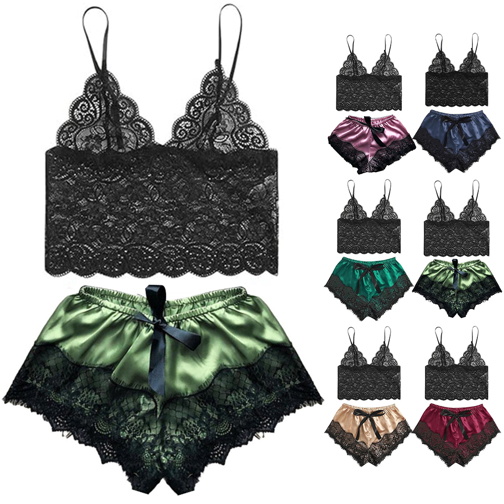 Vêtements de nuit sexy en dentelle pour femmes, ensemble de pyjamas évidés, soutien-gorge court en Y fin, olympiques pantalons, tenue intime, vêtements de nuit pour dames, lingerie 7.0 AI0001 – Image 2