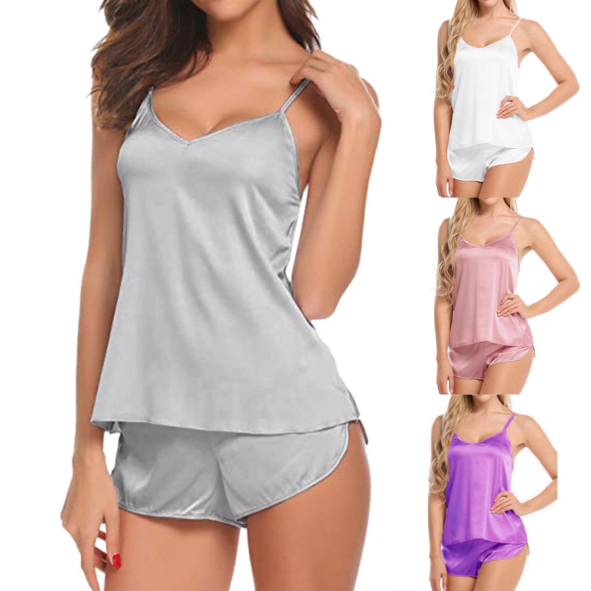 Ensemble de pyjama en satin pour femme, haut et short, vêtements de nuit, lingerie, 2 pièces AI0001 – Image 7