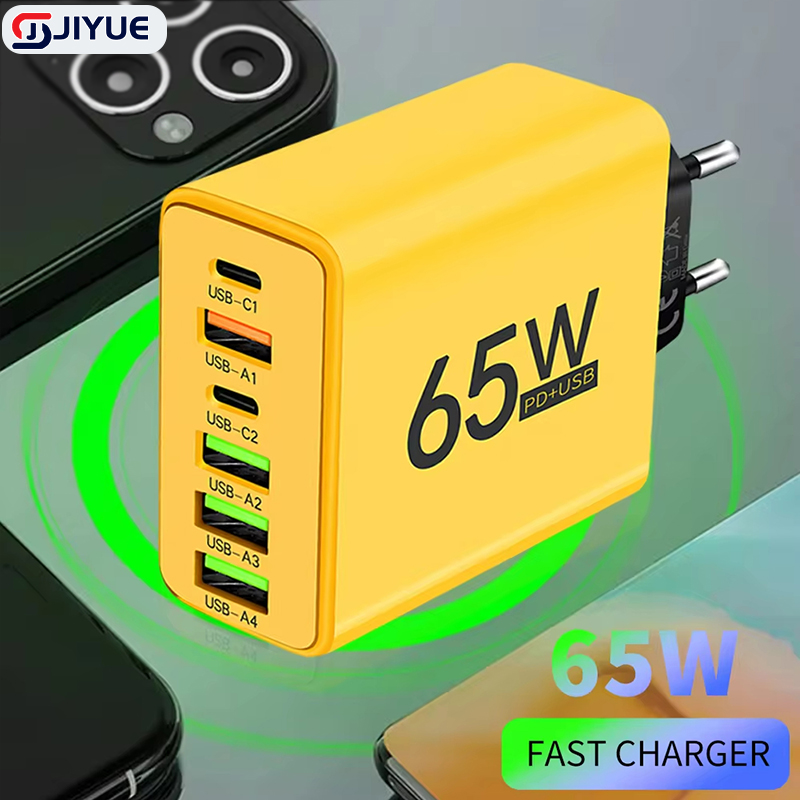Chargeur USB Type C à Charge Rapide 65W, Prise UE/US/UK 6 Ports PD 3.0, Adaptateur Mural IOS 15 pour Téléphone Xiaomi Huawei AI0001