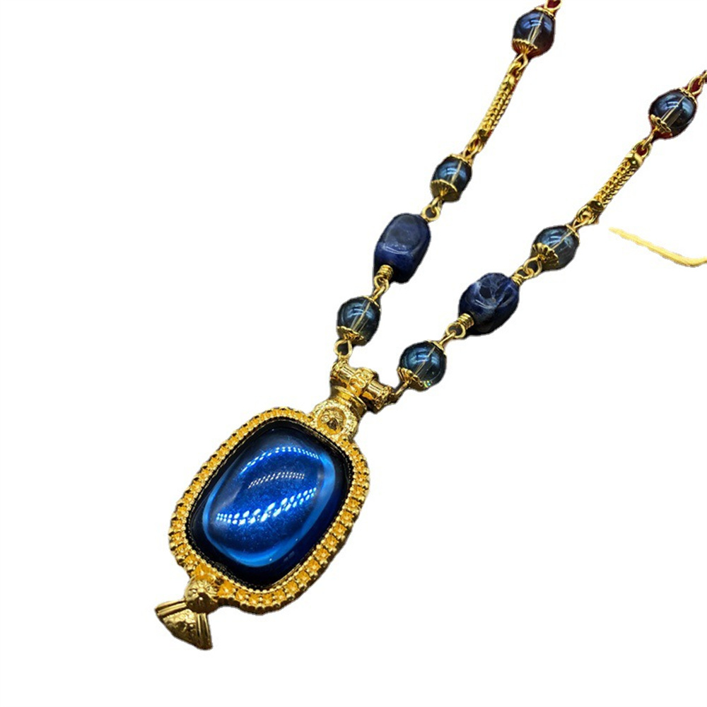 Ensemble de collier et boucles d'oreilles en verre bleu pour femmes, bijoux vintage, accessoires de robe de soirée, mode, nouveau AI0001 – Image 2