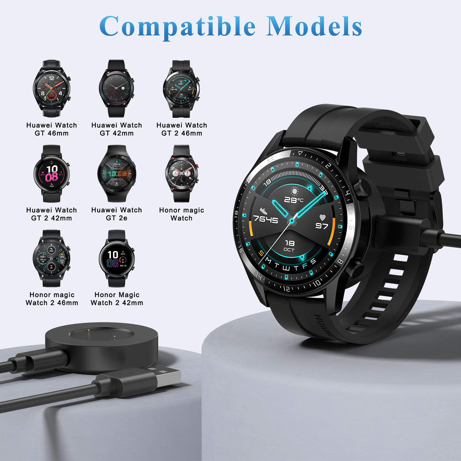 Chargeur USB pour montre Huawei, charge rapide, support S6, Honor Magic Watch 2, 46mm, 42mm, GT2, 46mm, 42mm AI0001 – Image 3