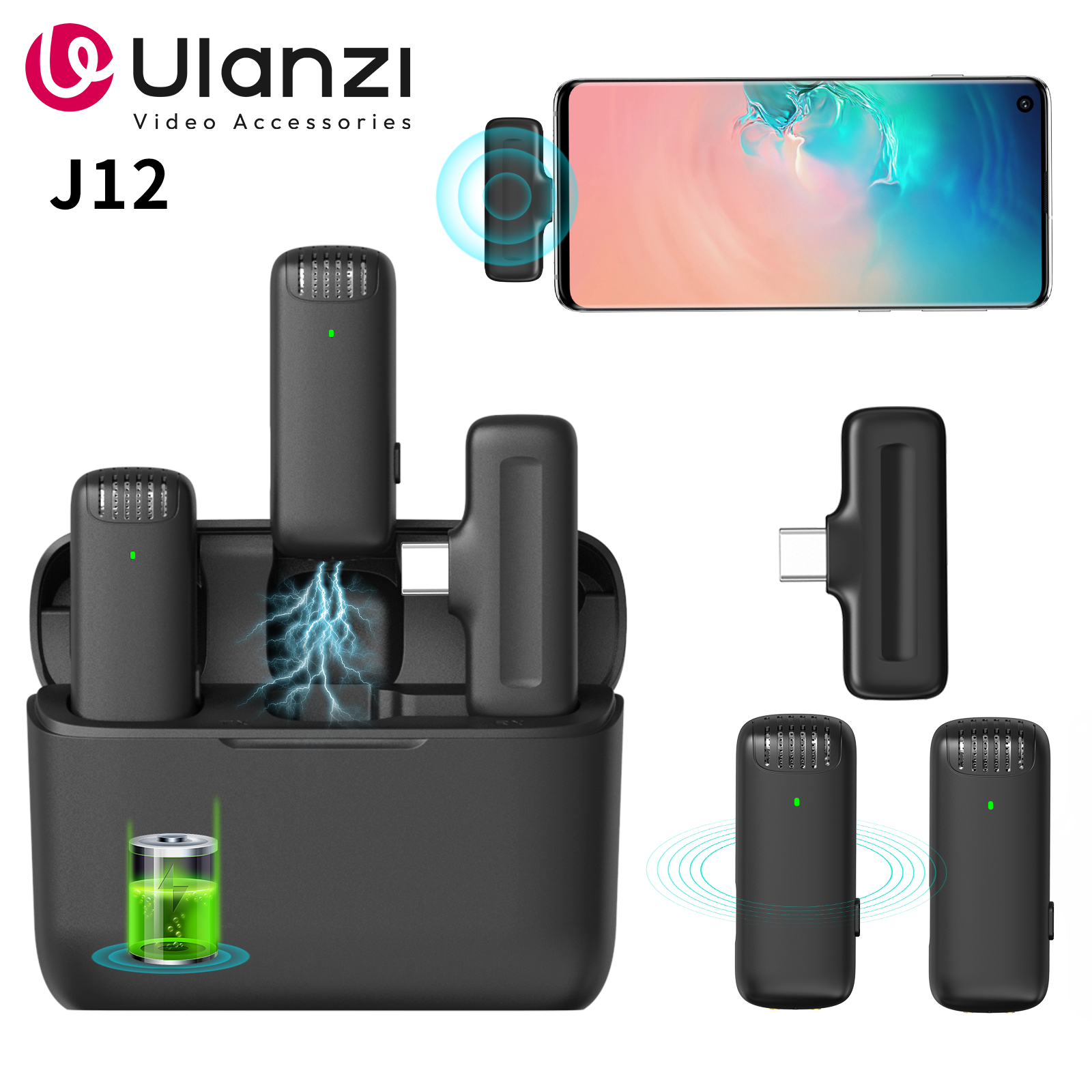 Ulanzi-Microphone Lavalier J12, Microphone portable professionnel, Portée de réception de 20m, Plug Play, Smartphone, Android, iPhone 16, 15, 14, 13, 12 AI0001 – Image 7