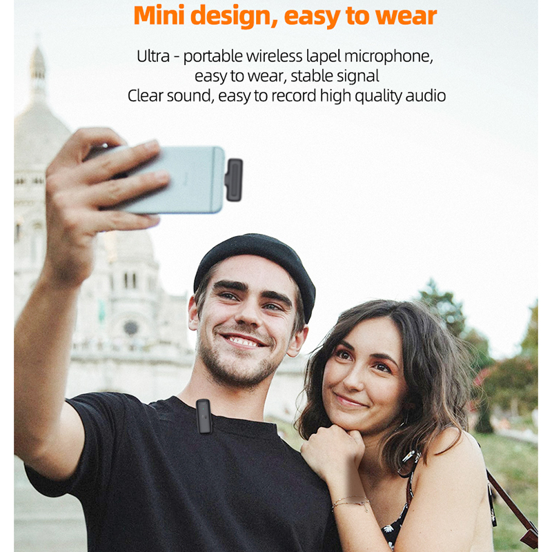 Microphone Lavalier sans fil avec boîtier de chargeur, réduction du bruit, audio, vidéo, statique, mini micro pour iPhone, Android, J13, J12, original AI0001 – Image 3