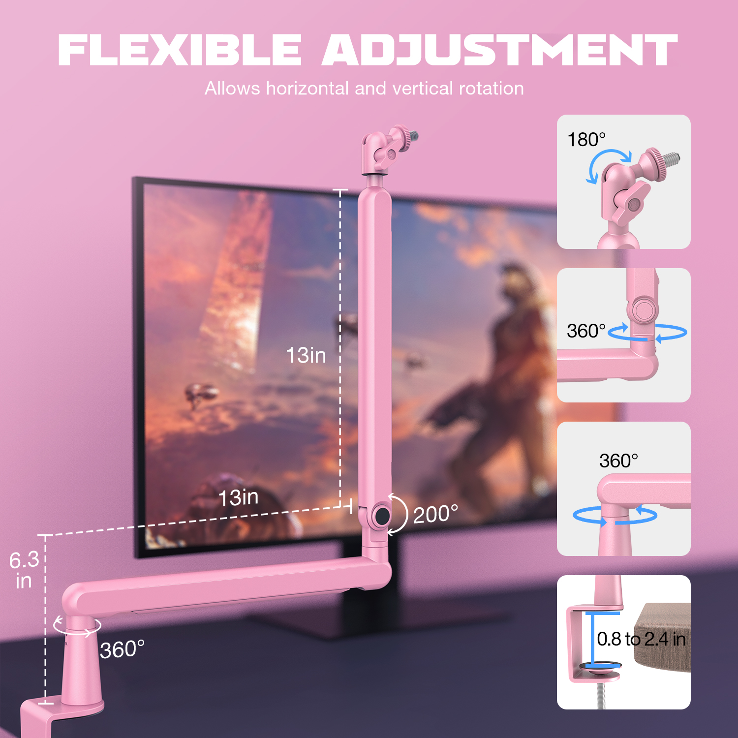 FIFINE Microphone profil bas HON, Bras micro réglable en métal avec gestion des câbles/C-Clamp pour streaming AM8,K688-BM88P-Pink AI0001 – Image 4