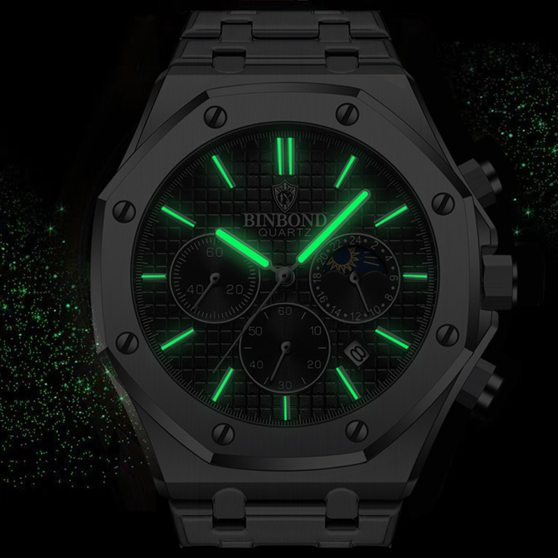 Montre à Quartz en Acier Inoxydable pour Homme, Marque de Luxe, Argent, Mode d'Affaires, Phase de Lune, Chronographe, Horloge Multifonctionnelle AI0001 – Image 5
