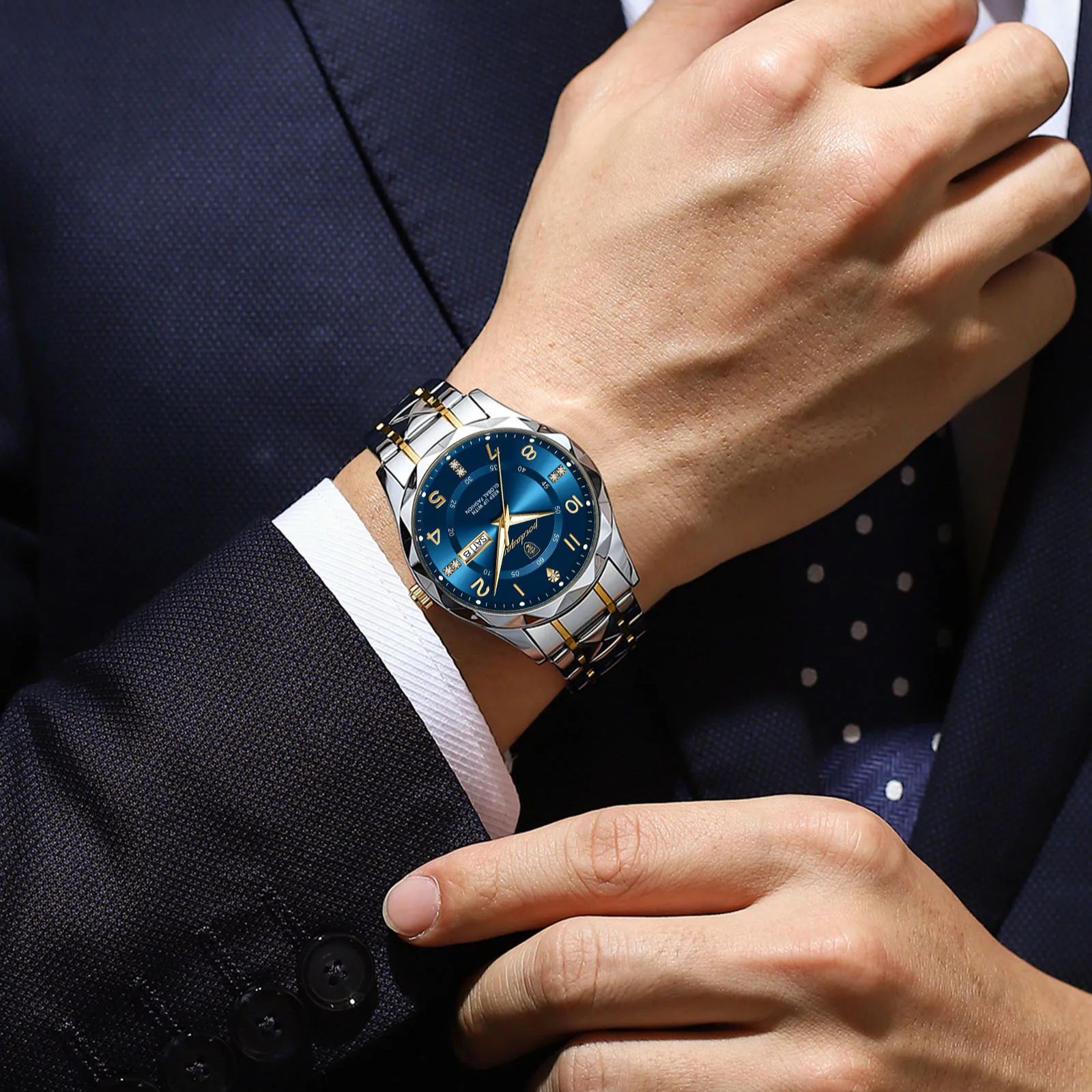 POEDAGAR-Montre-Bracelet de Luxe en Acier Inoxydable pour Homme, Étanche, Date Semaine, dehors, Quartz, avec Boîte AI0001 – Image 3
