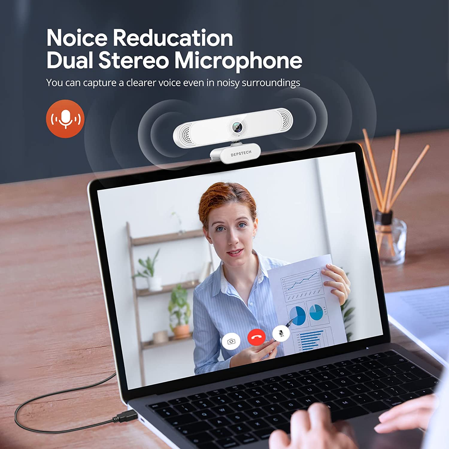 DEPSTacétone-Webcam DW49 4K pour PC, avec Microphone Antibruit, Couvercle de Confidentialité, Trépied, USB, pour Ordinateur de Bureau AI0001 – Image 2